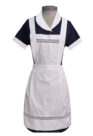 Uniforme de bata y delantal en piqué con delantal de bolillos color azul marino