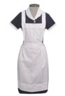 Uniforme para empleada doméstica azul marino con lunares y puntilla