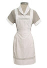 uniforme para servicio doméstico piqué gris con delantal de bolillos